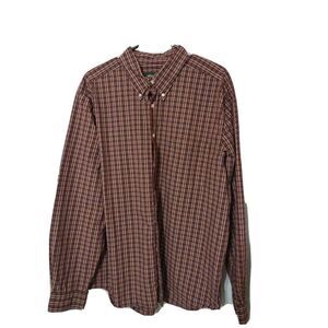 Eddie Bauer Men's D Red Plaid Button Down Long Sleeve Shirt Size XL 100% Cotton